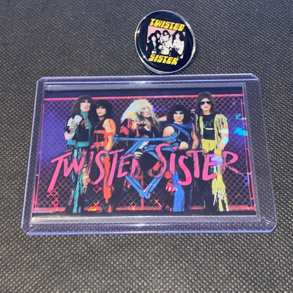 Twisted Sister Band Holofoil Trading Card and Pin Set